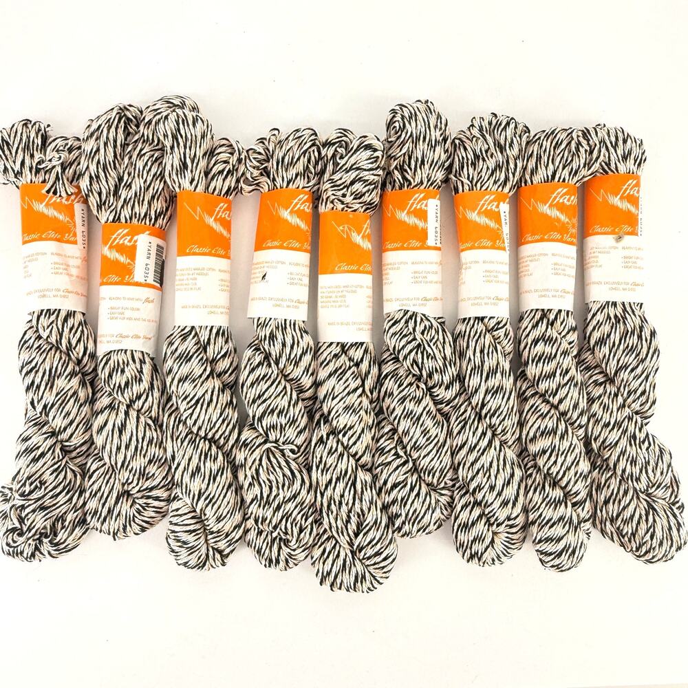Classic Elite Flash Yarn Lot 9 Skeins Black White Tan Mercerized Cotton 6113